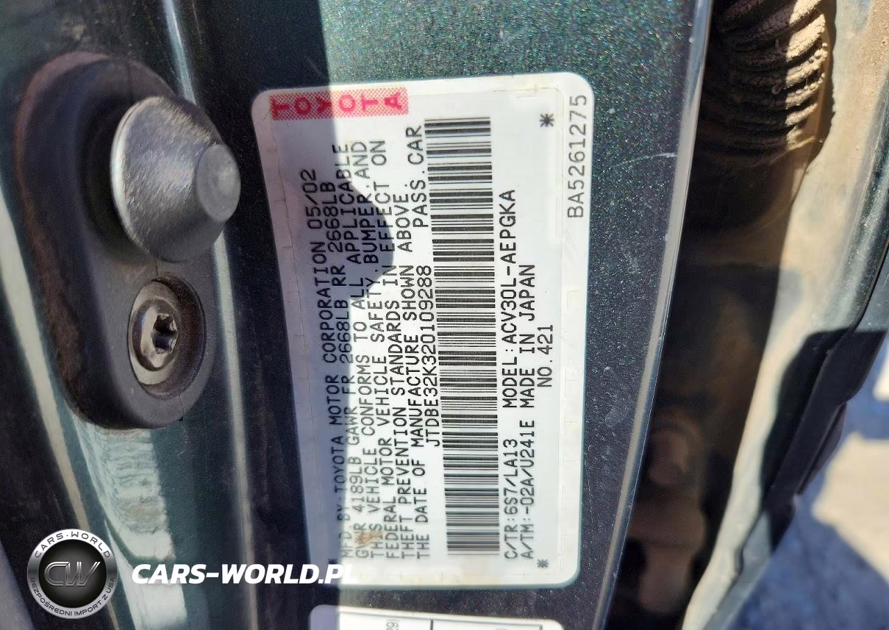 2002 Toyota Camry Xle VIN:JTDBE32K320109288 - 12