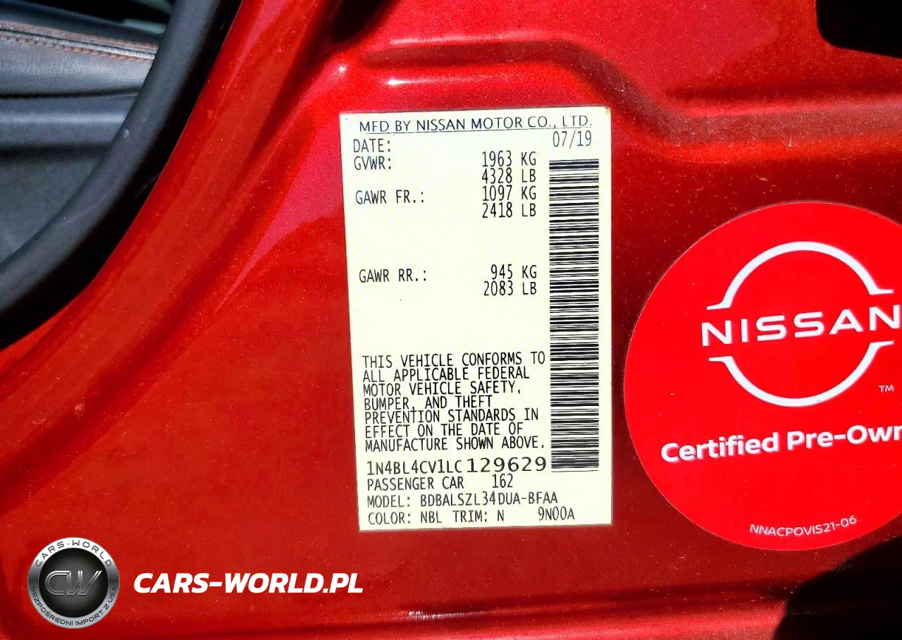 2020 Nissan Altima Sr VIN:1N4BL4CV1LC129629 - 12
