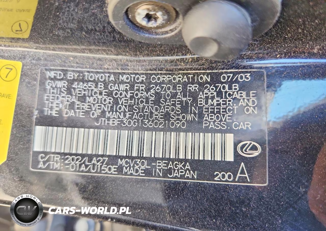 2003 Lexus Es 300 VIN:JTHBF30G136021090 - 12