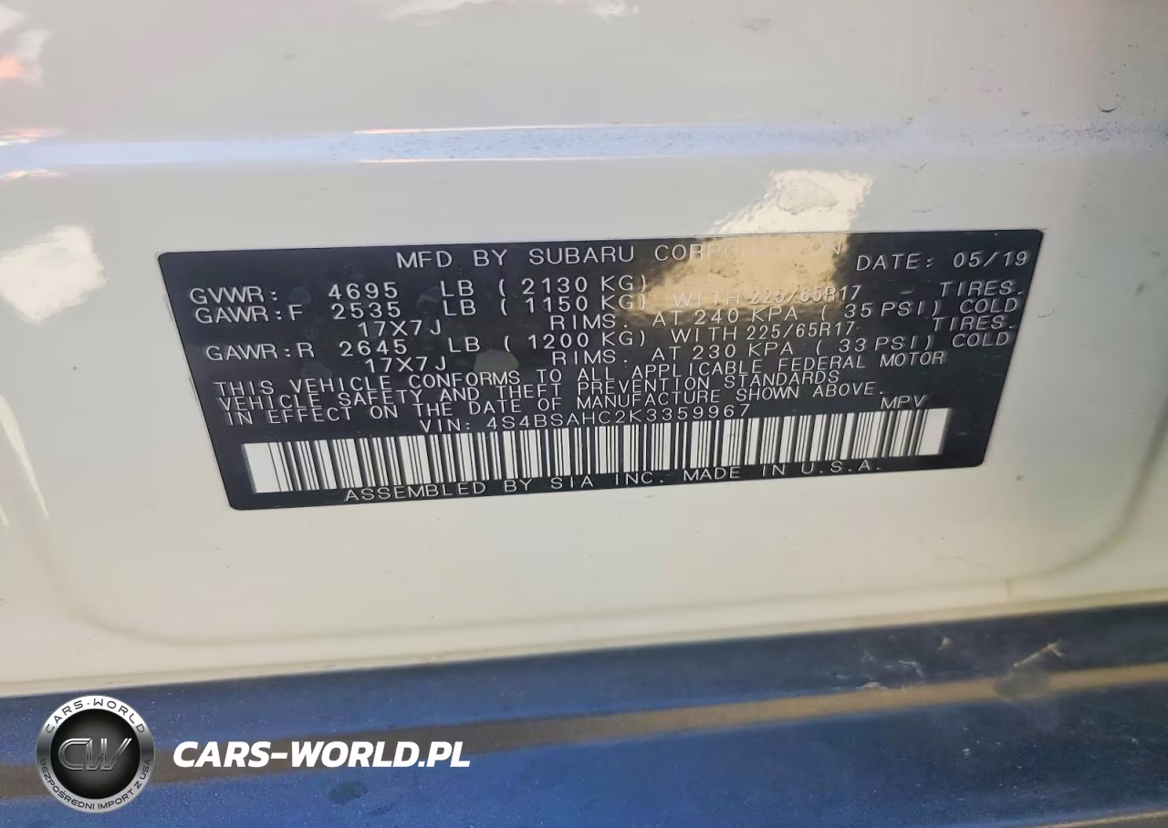 2019 Subaru Outback 2.5I Premium VIN:4S4BSAHC2K3359967 - 13