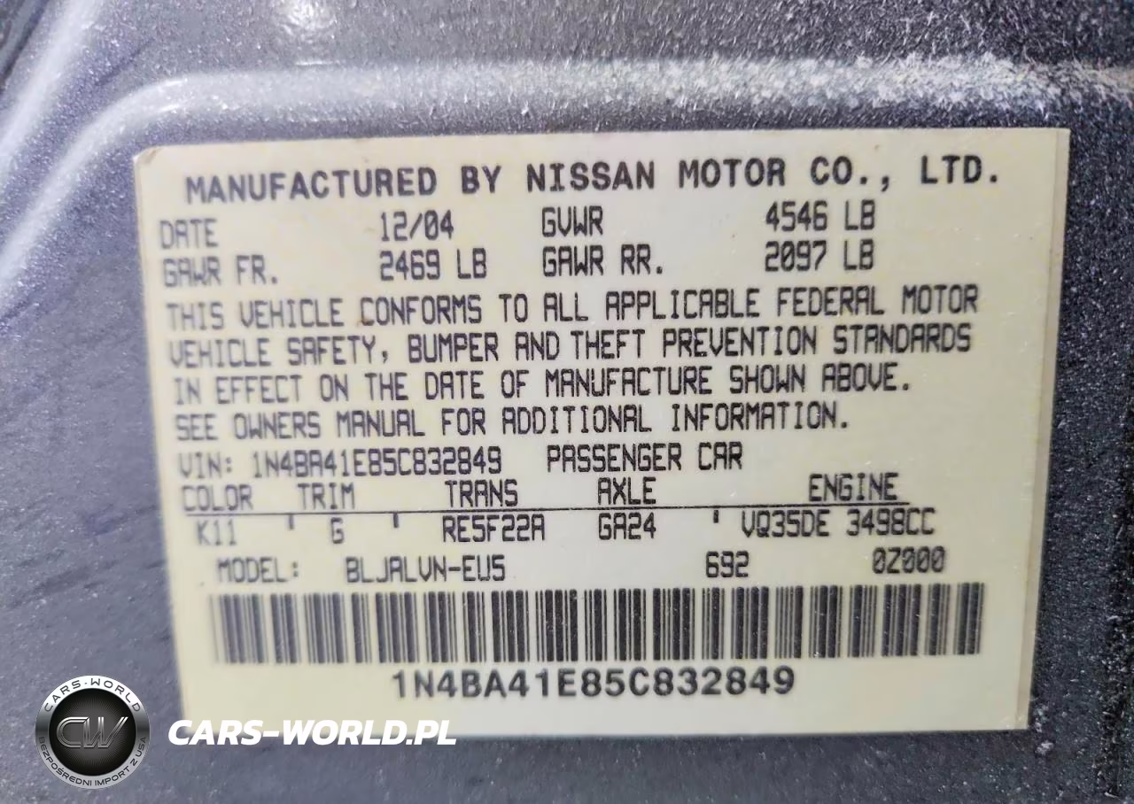 2005 Nissan Maxima 3.5 Se VIN:1N4BA41E85C832849 - 12