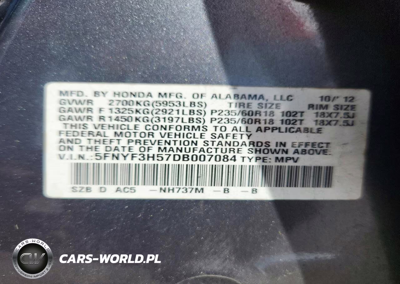2013 Honda Pilot Exl VIN:5FNYF3H57DB007084 - 14