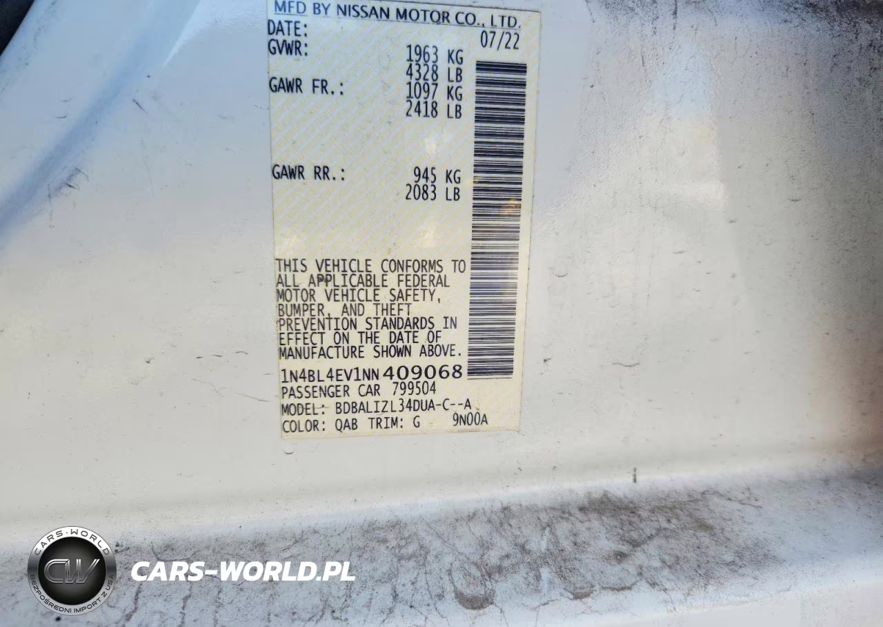 2022 Nissan Altima Sl VIN:1N4BL4EV1NN409068 - 12