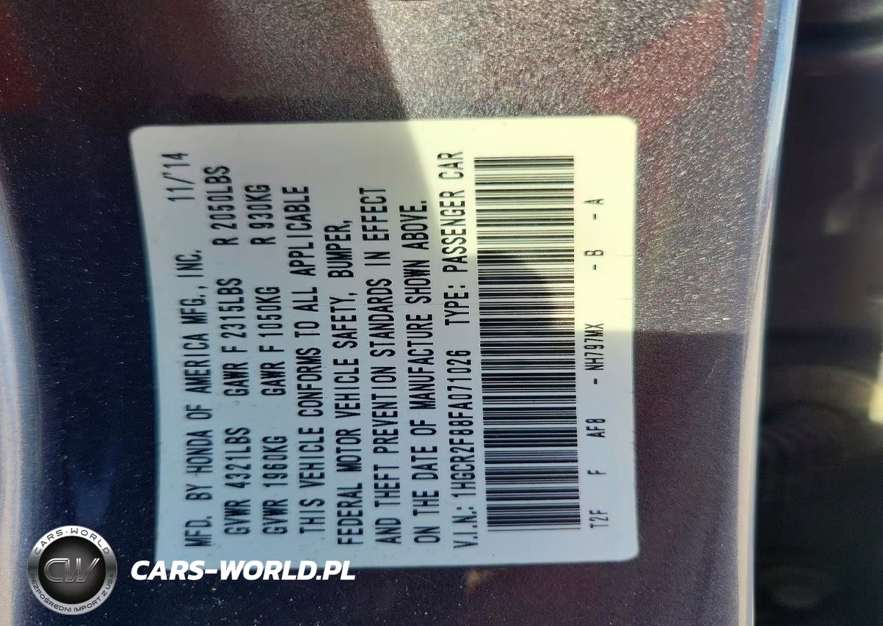 2015 Honda Accord Exl VIN:1HGCR2F88FA071026 - 12