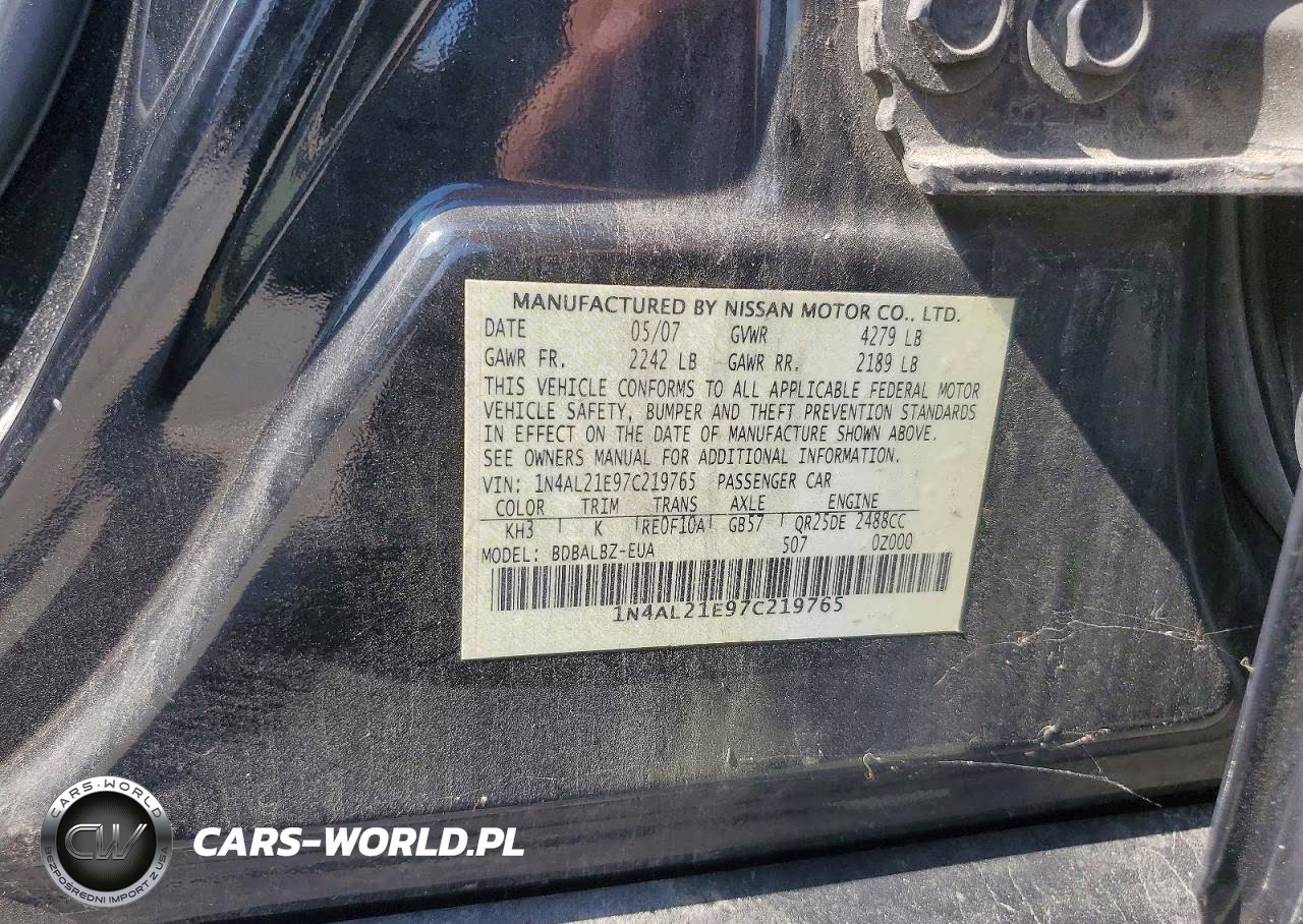 2007 Nissan Altima 2.5 VIN:1N4AL21E97C219765 - 12