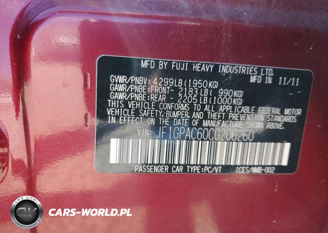 2012 Subaru Impreza Premium VIN:JF1GPAC60CG206260 - 13