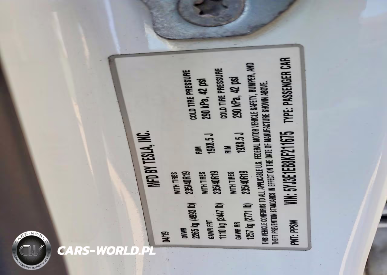 2019 Tesla Model 3 VIN:5YJ3E1EB8KF211675 - 12