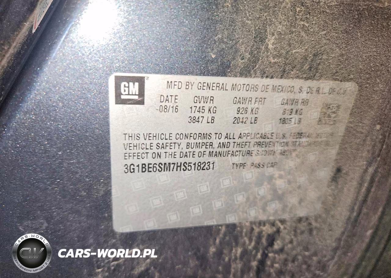 2017 Chevrolet Cruze Lt VIN:3G1BE6SM7HS518231 - 12
