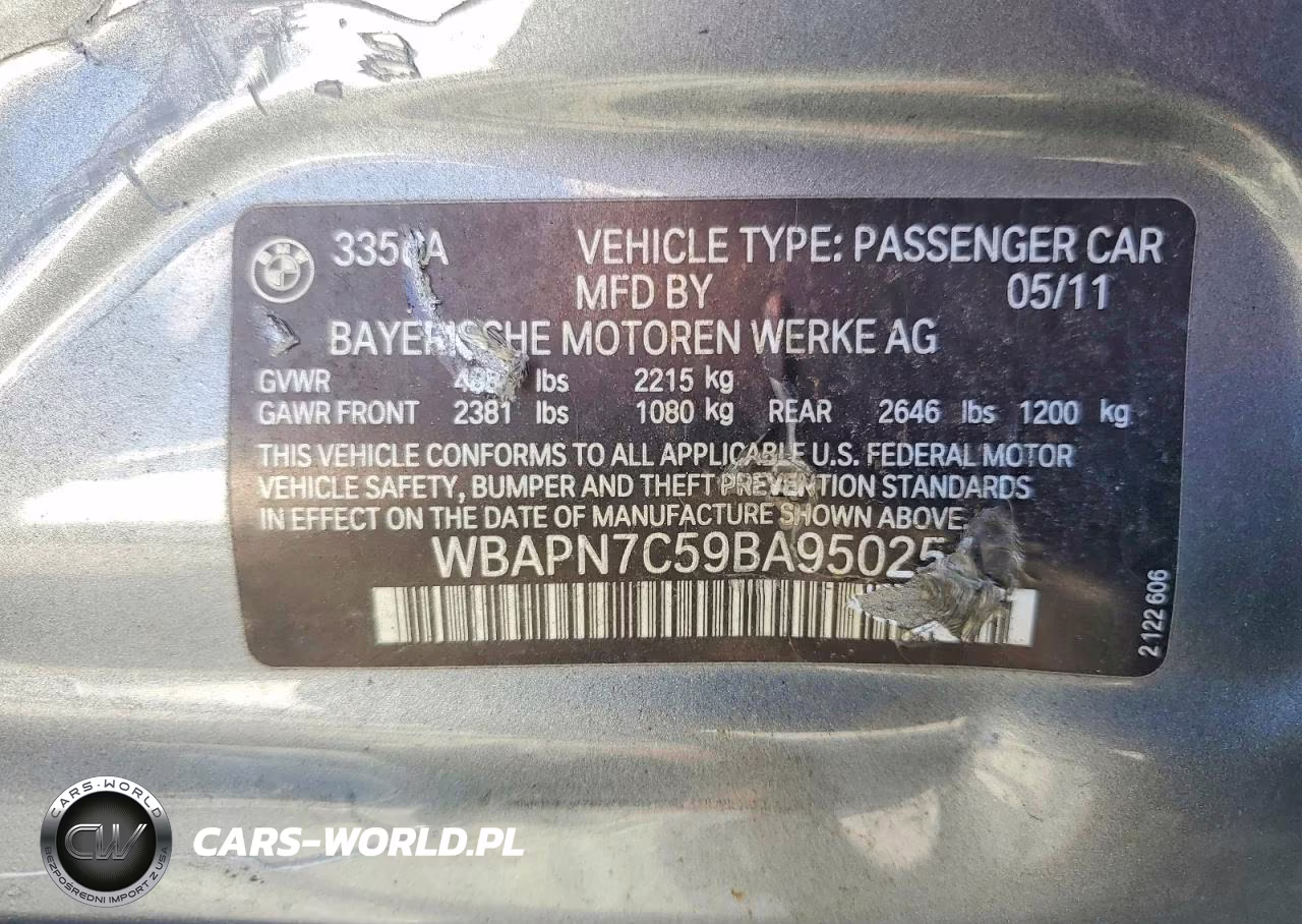 2011 BMW 335 D VIN:WBAPN7C59BA950254 - 12