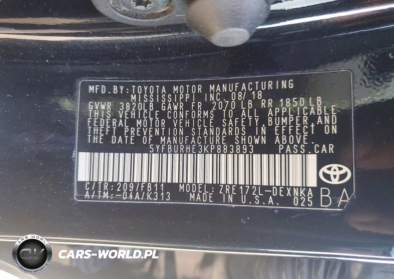 2019 Toyota Corolla Le VIN:5YFBURHE3KP883893 - 12