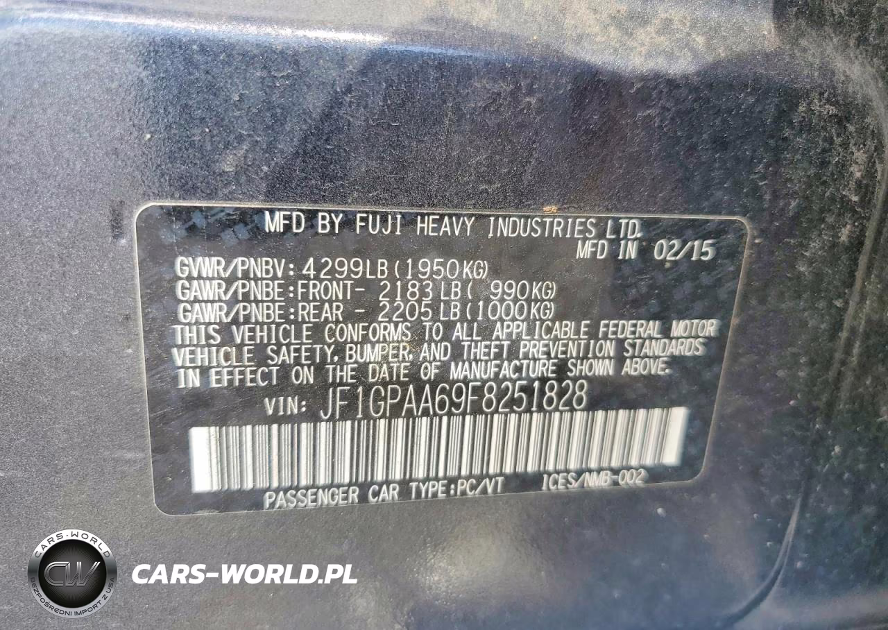 2015 Subaru Impreza VIN:JF1GPAA69F8251828 - 13