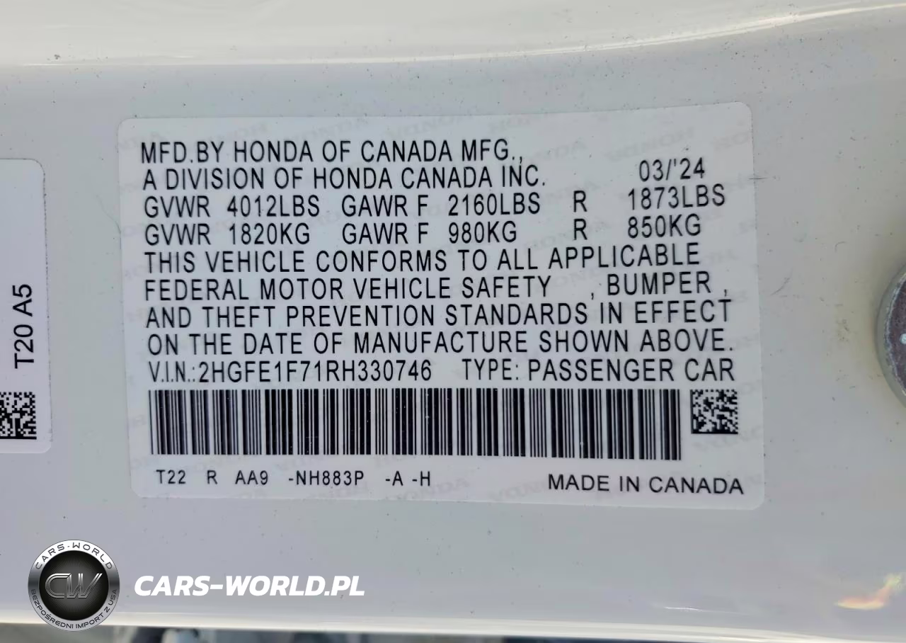 2024 Honda Civic Ex VIN:2HGFE1F71RH330746 - 12