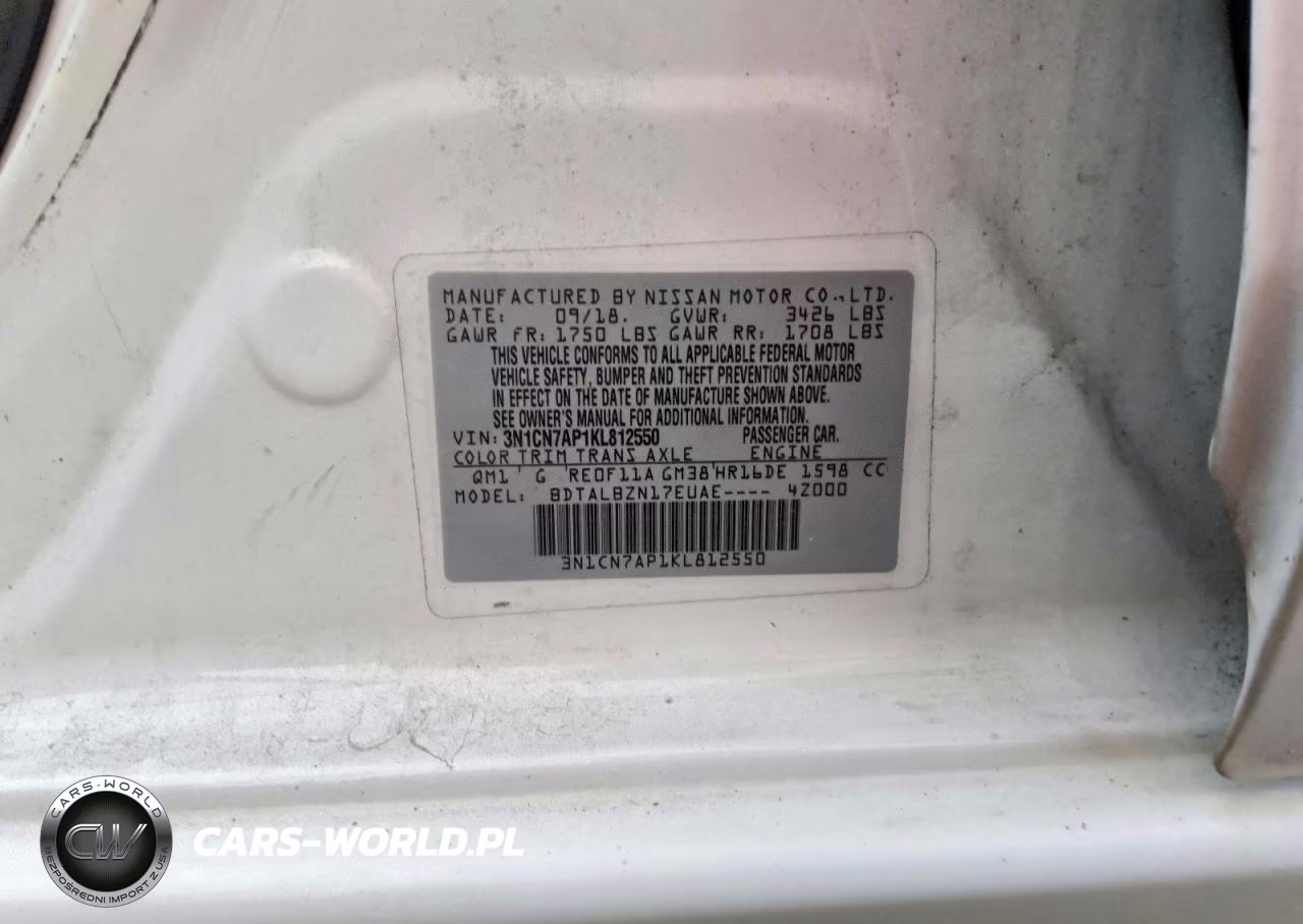 2019 Nissan Versa Sv VIN:3N1CN7AP1KL812550 - 13