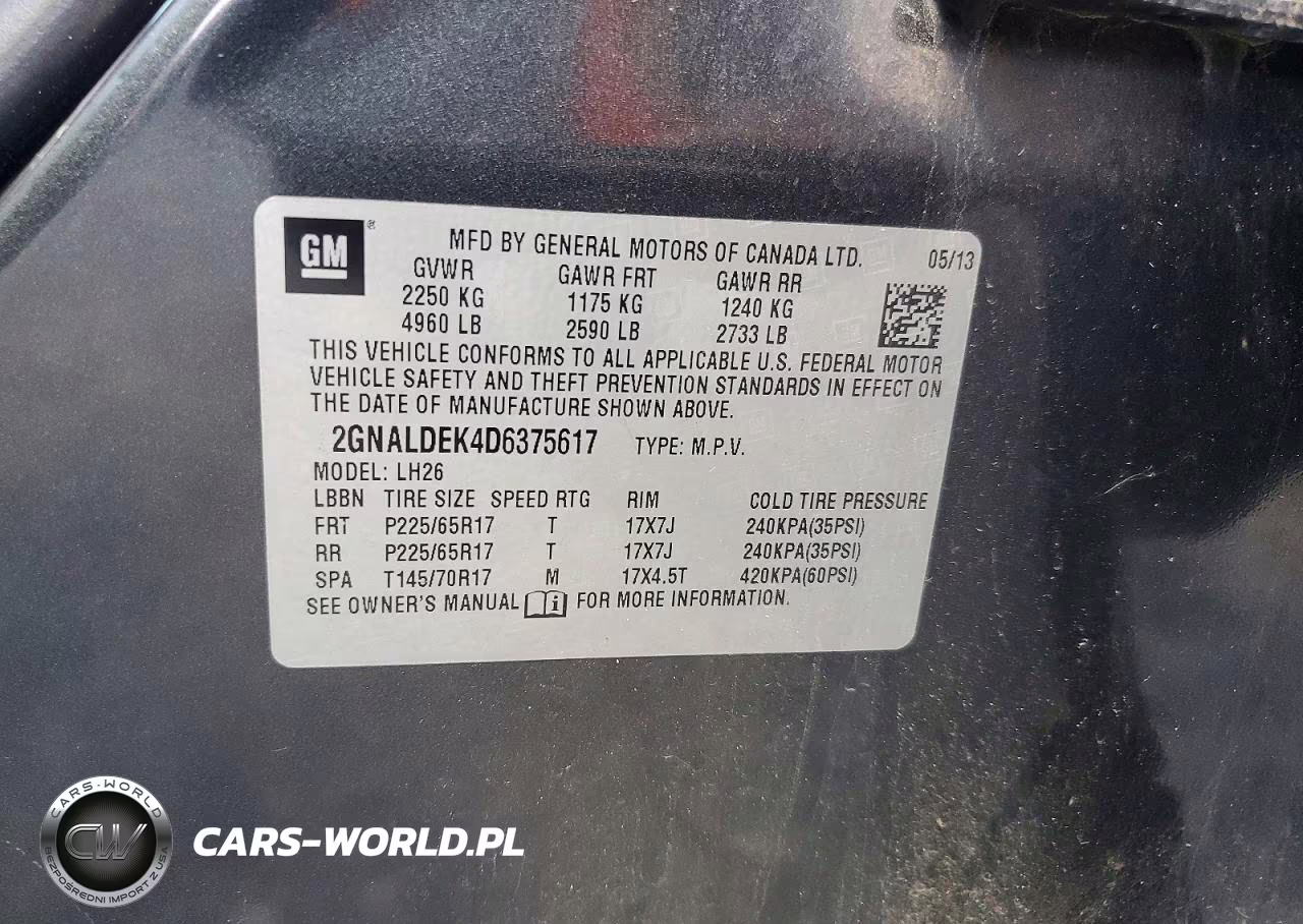2013 Chevrolet Equinox Lt VIN:2GNALDEK4D6375617 - 13