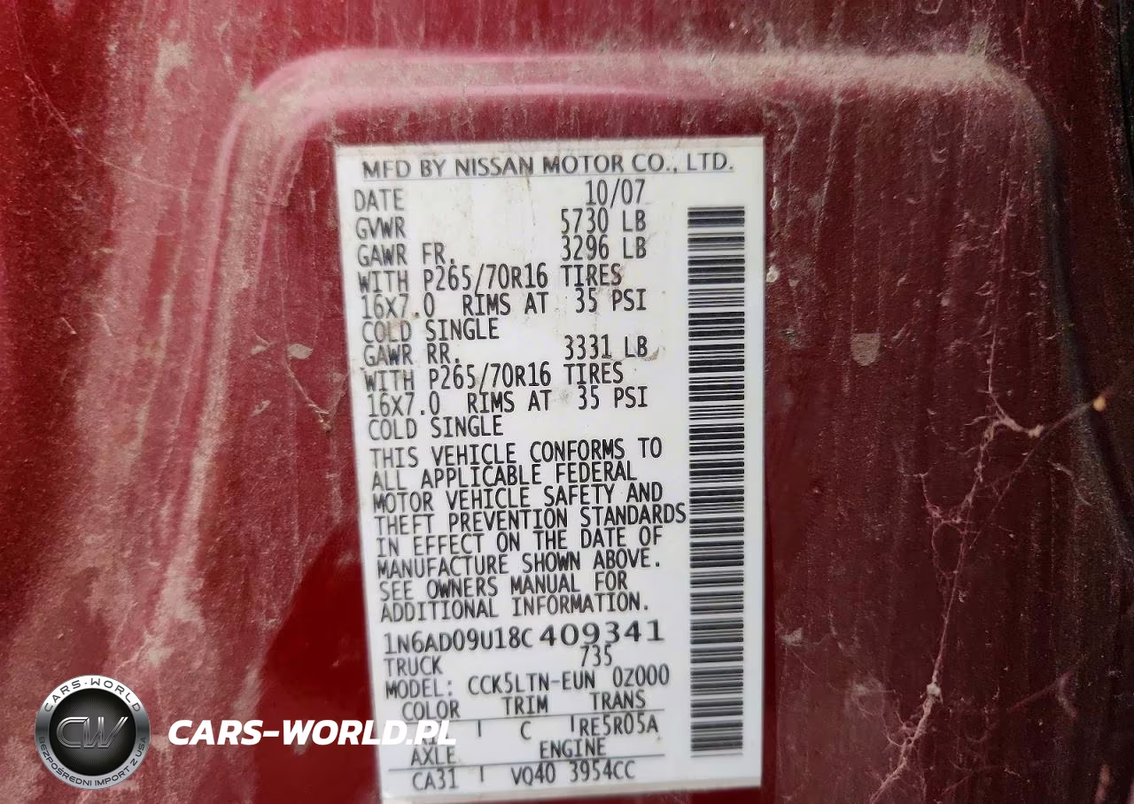 2008 Nissan Frontier Se V6 VIN:1N6AD09U18C409341 - 12