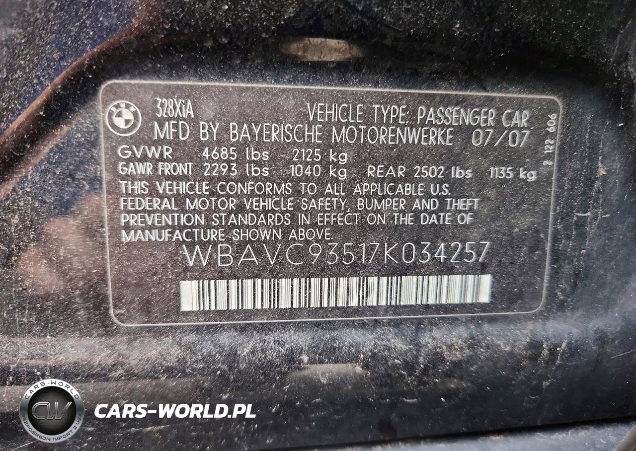 2007 BMW 328 Xi VIN:WBAVC93517K034257 - 12