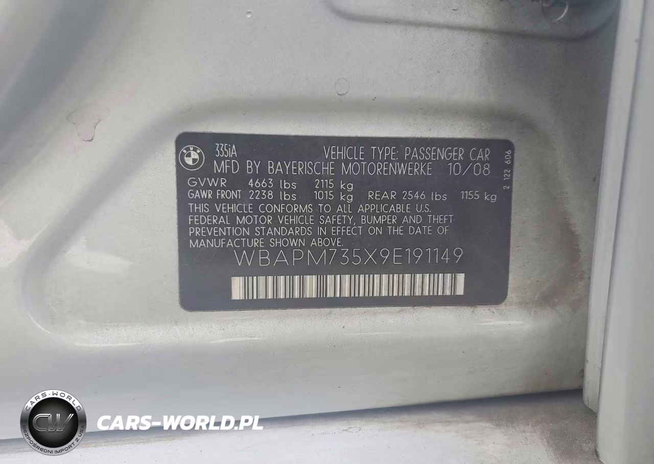 2009 BMW 335 I VIN:WBAPM735X9E191149 - 12