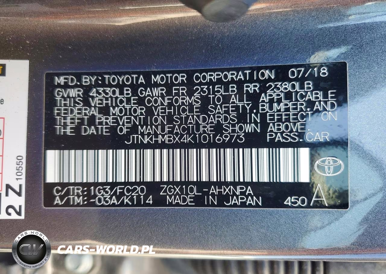 2019 Toyota C-Hr Le VIN:JTNKHMBX4K1016973 - 12