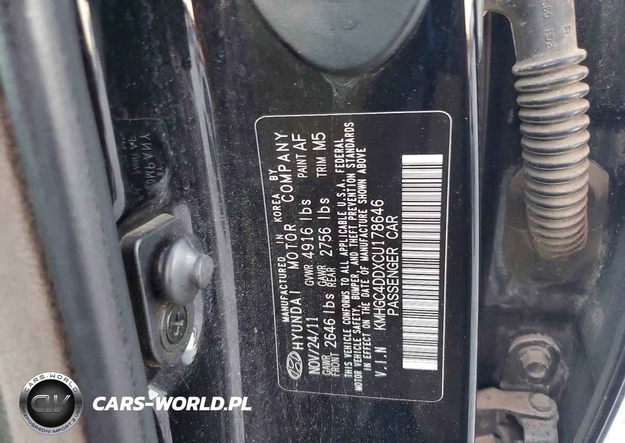 2012 Hyundai Genesis 3.8L VIN:KMHGC4DDXCU178646 - 13