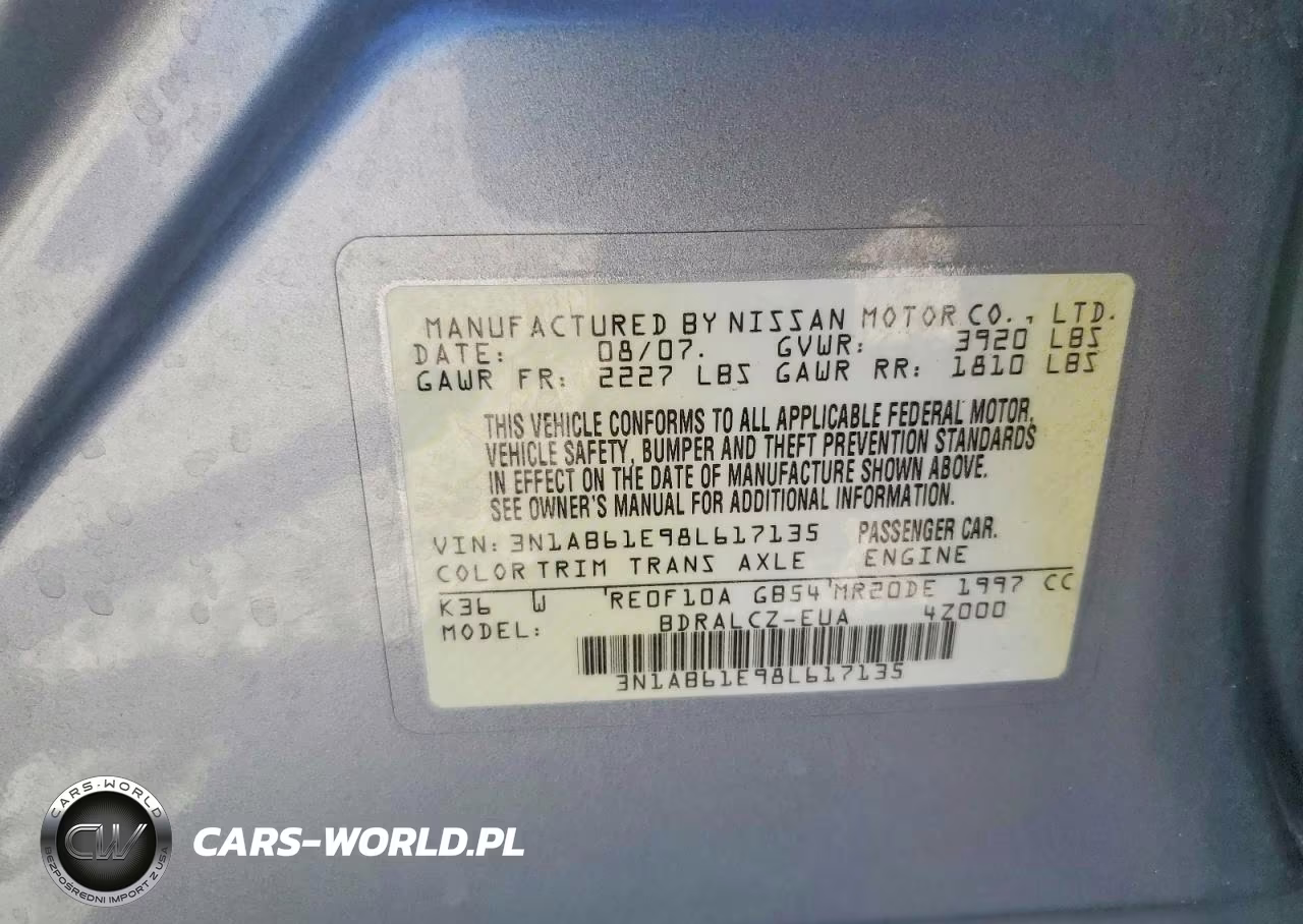 2008 Nissan Sentra 2.0 VIN:3N1AB61E98L617135 - 13