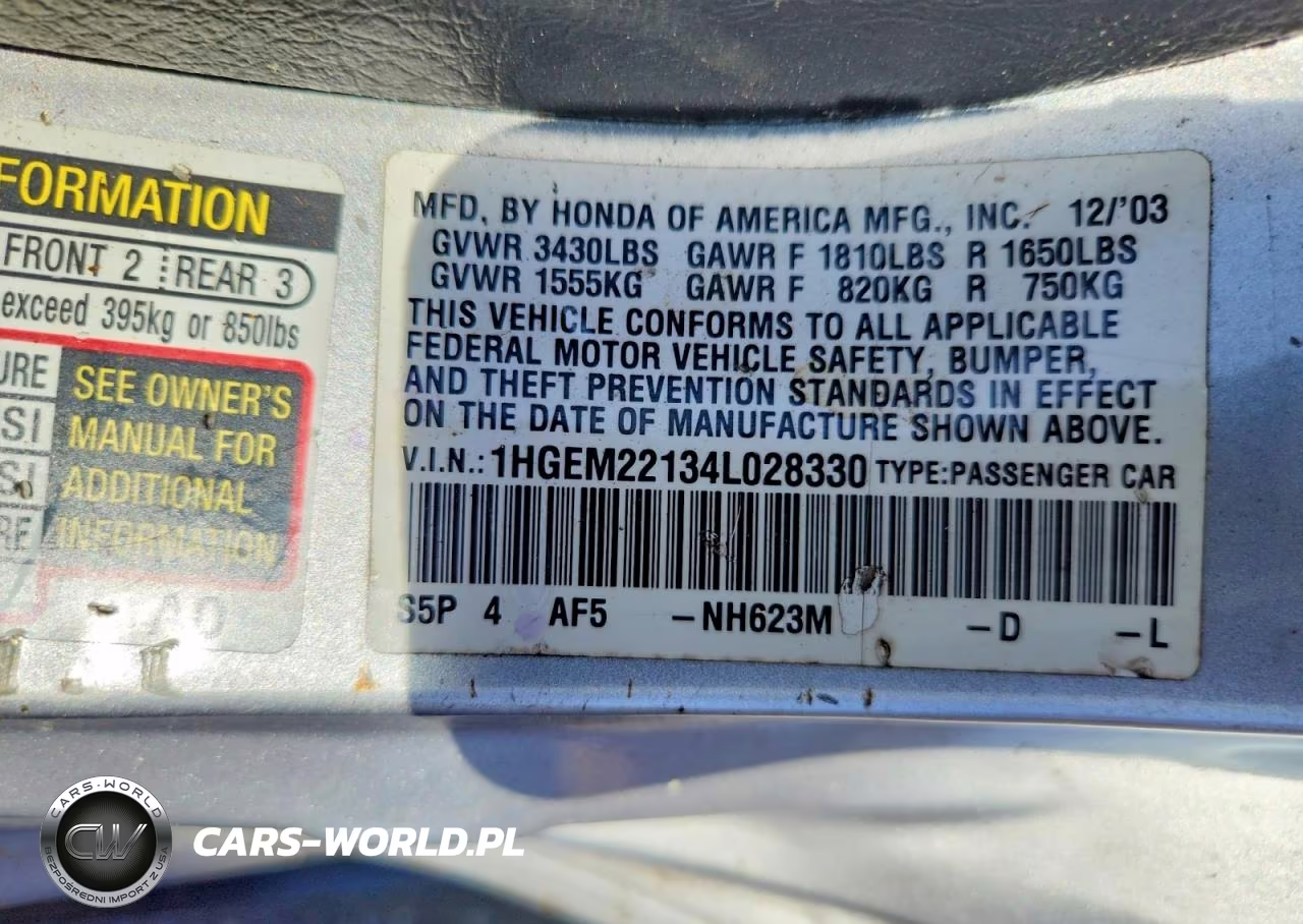 2004 Honda Civic Dx Vp VIN:1HGEM22134L028330 - 12