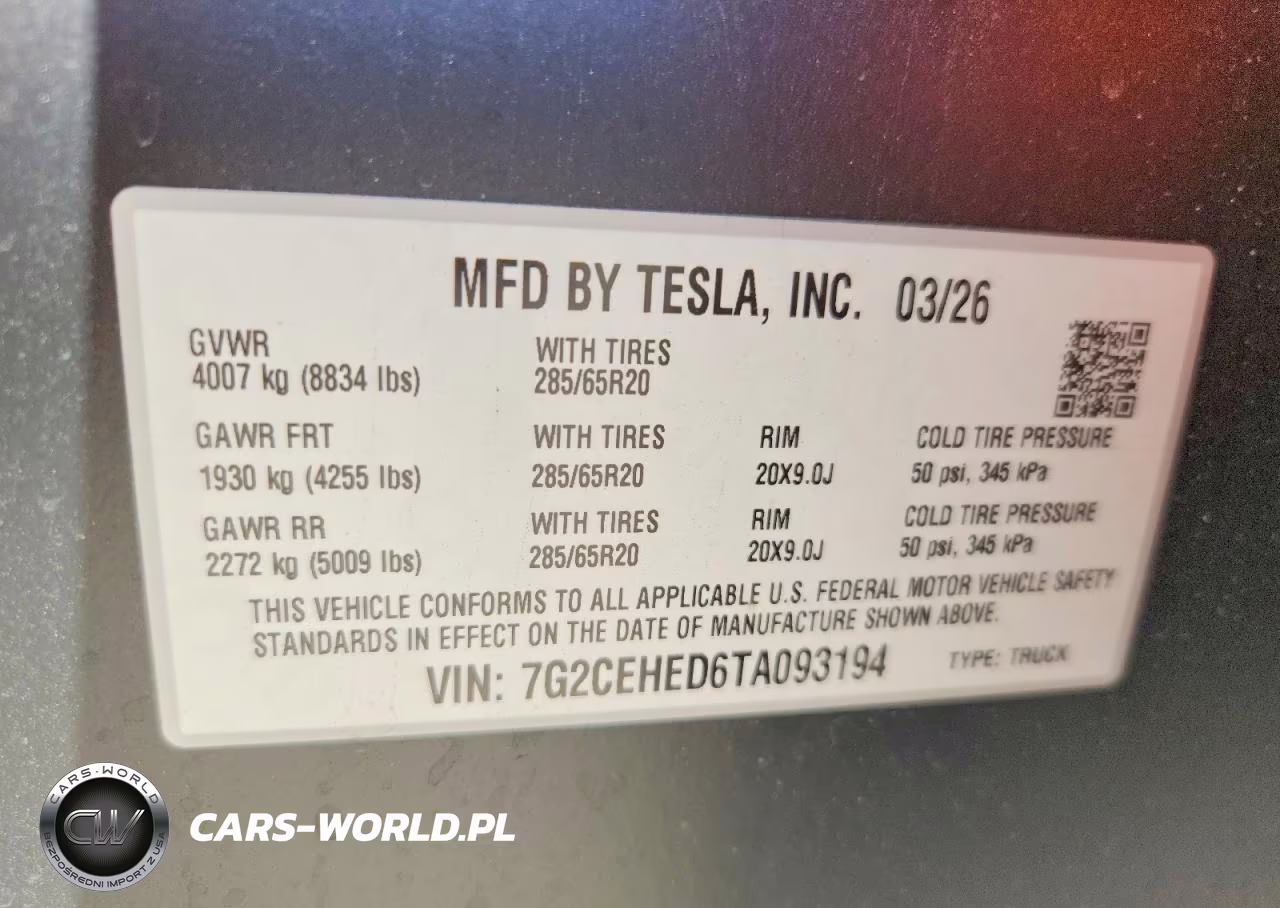 2026 Tesla Cybertruck VIN:7G2CEHED6TA093194 - 13