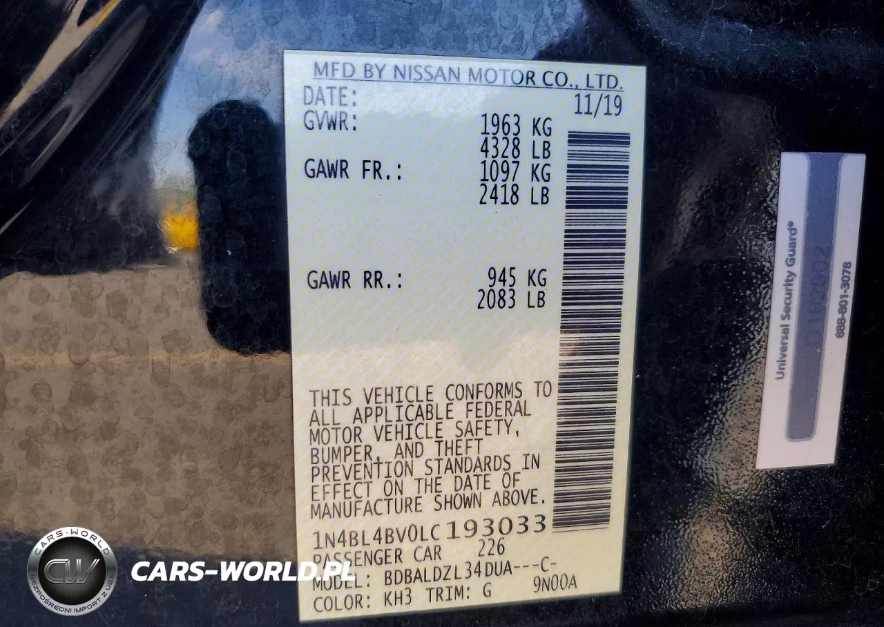 2020 Nissan Altima S VIN:1N4BL4BV0LC193033 - 12