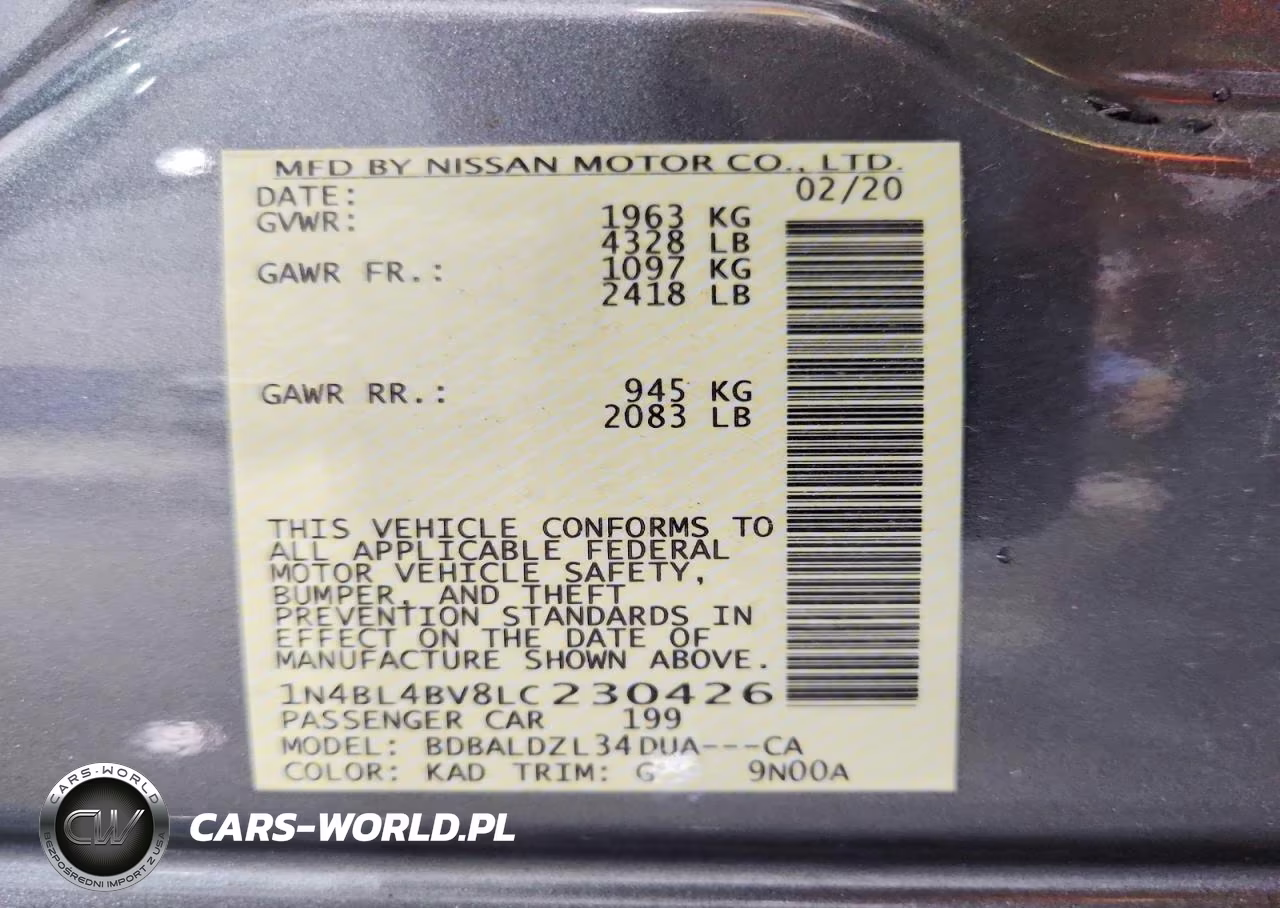 2020 Nissan Altima S VIN:1N4BL4BV8LC230426 - 12