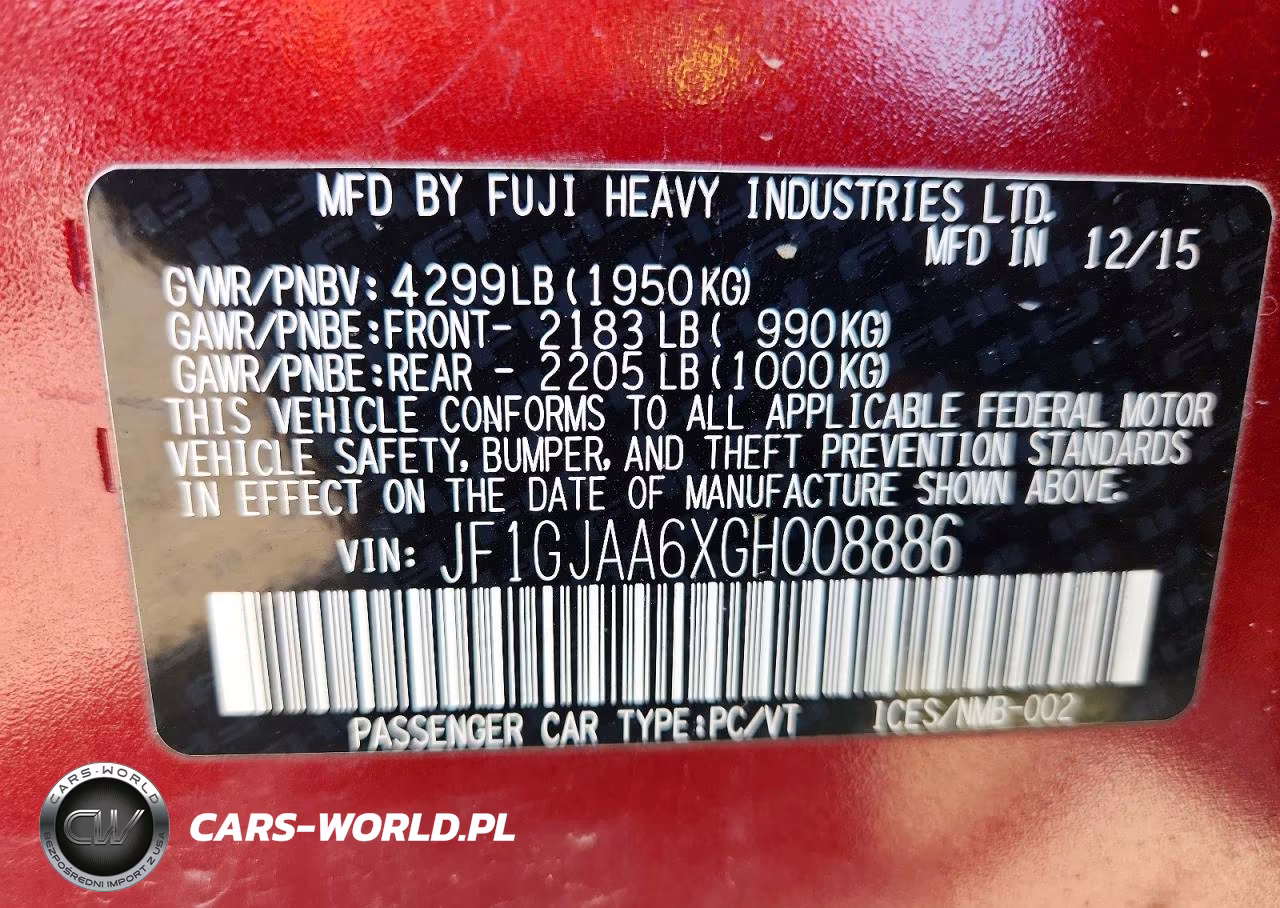 2016 Subaru Impreza VIN:JF1GJAA6XGH008886 - 13