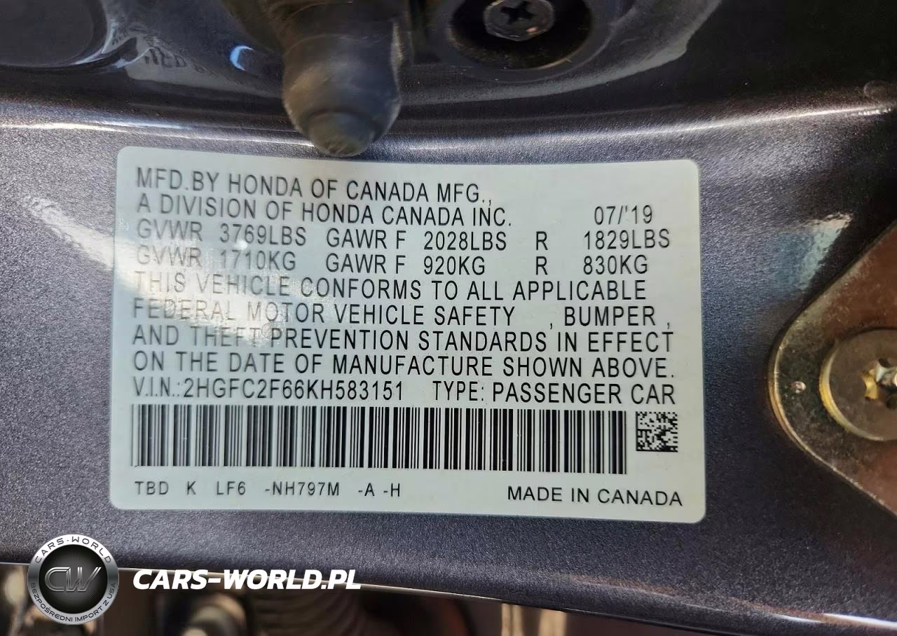 2019 Honda Civic Lx VIN:2HGFC2F66KH583151 - 12
