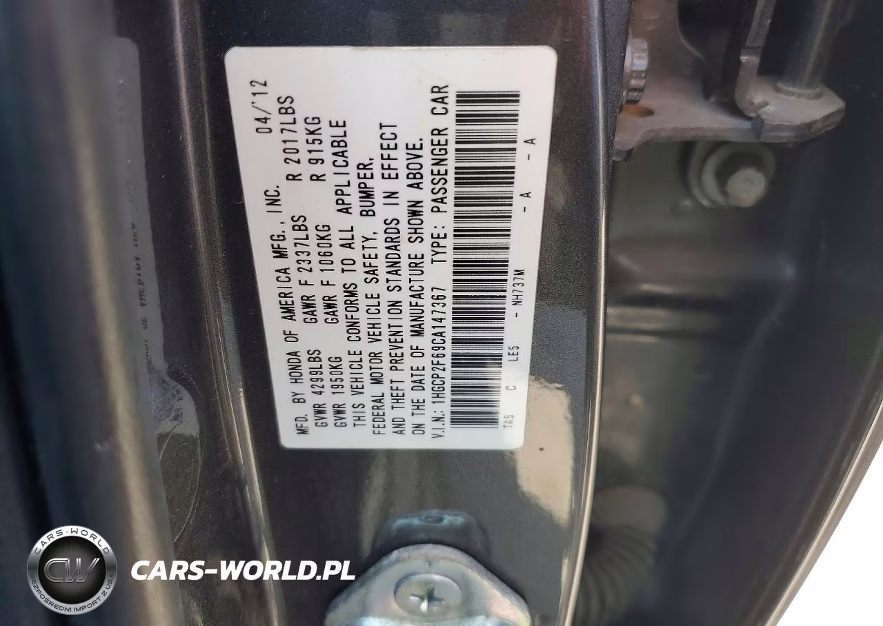 2012 Honda Accord Se VIN:1HGCP2F69CA147367 - 12