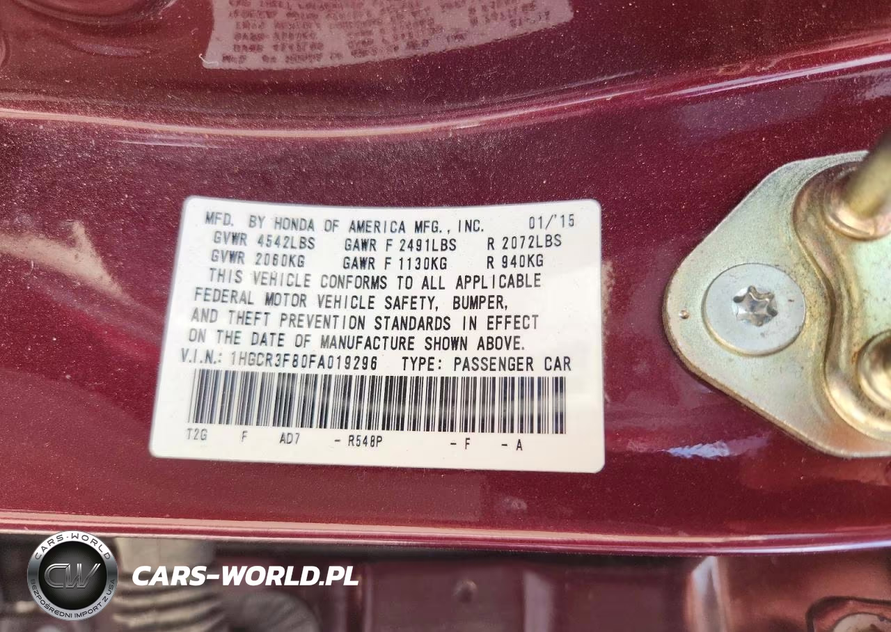 2015 Honda Accord Exl VIN:1HGCR3F80FA019296 - 12