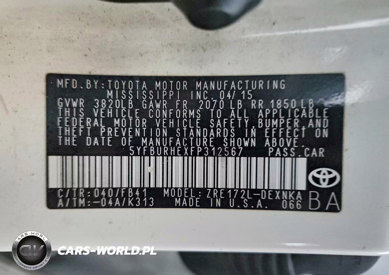 2015 Toyota Corolla Le VIN:5YFBURHEXFP312567 - 12