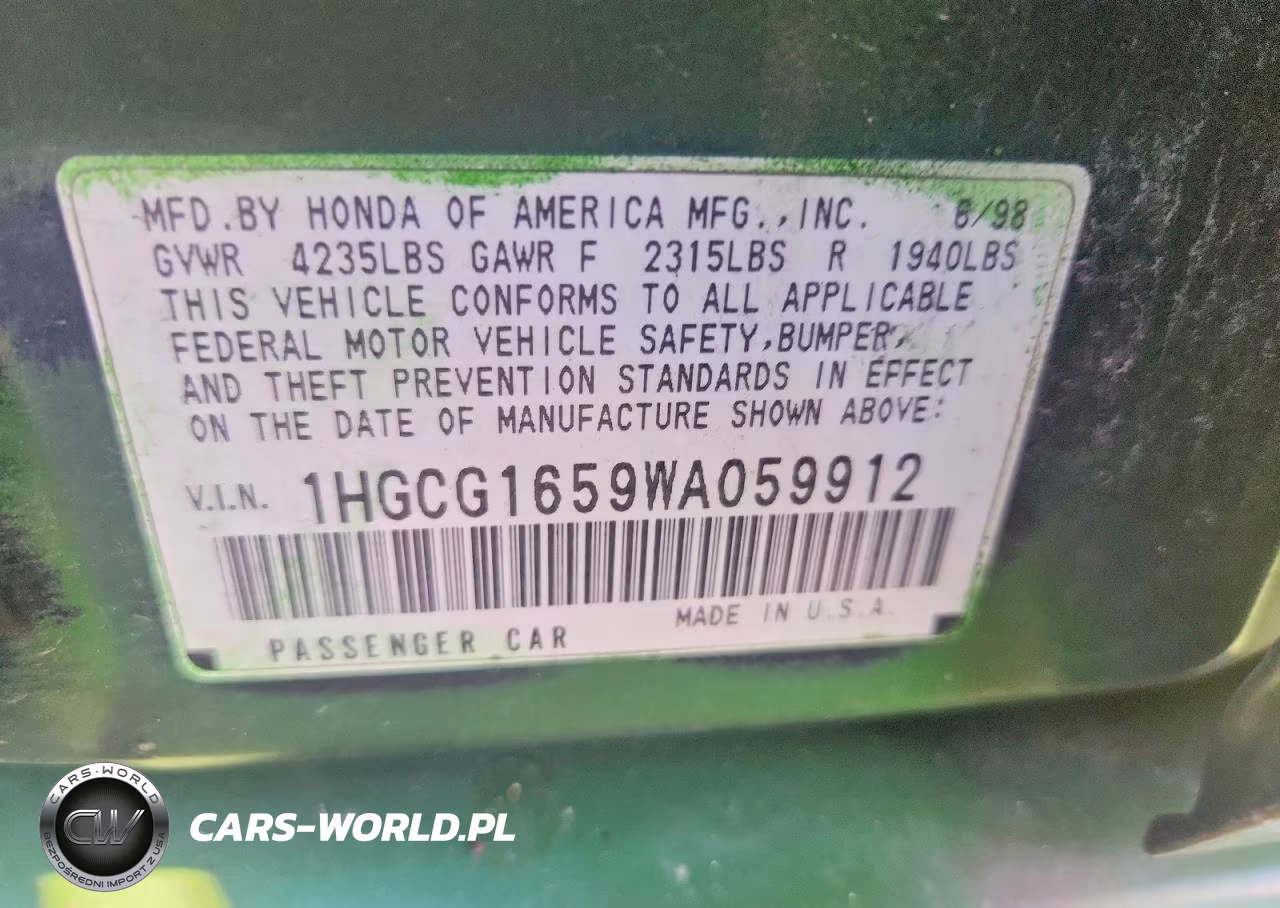 1998 Honda Accord Ex VIN:1HGCG1659WA059912 - 12