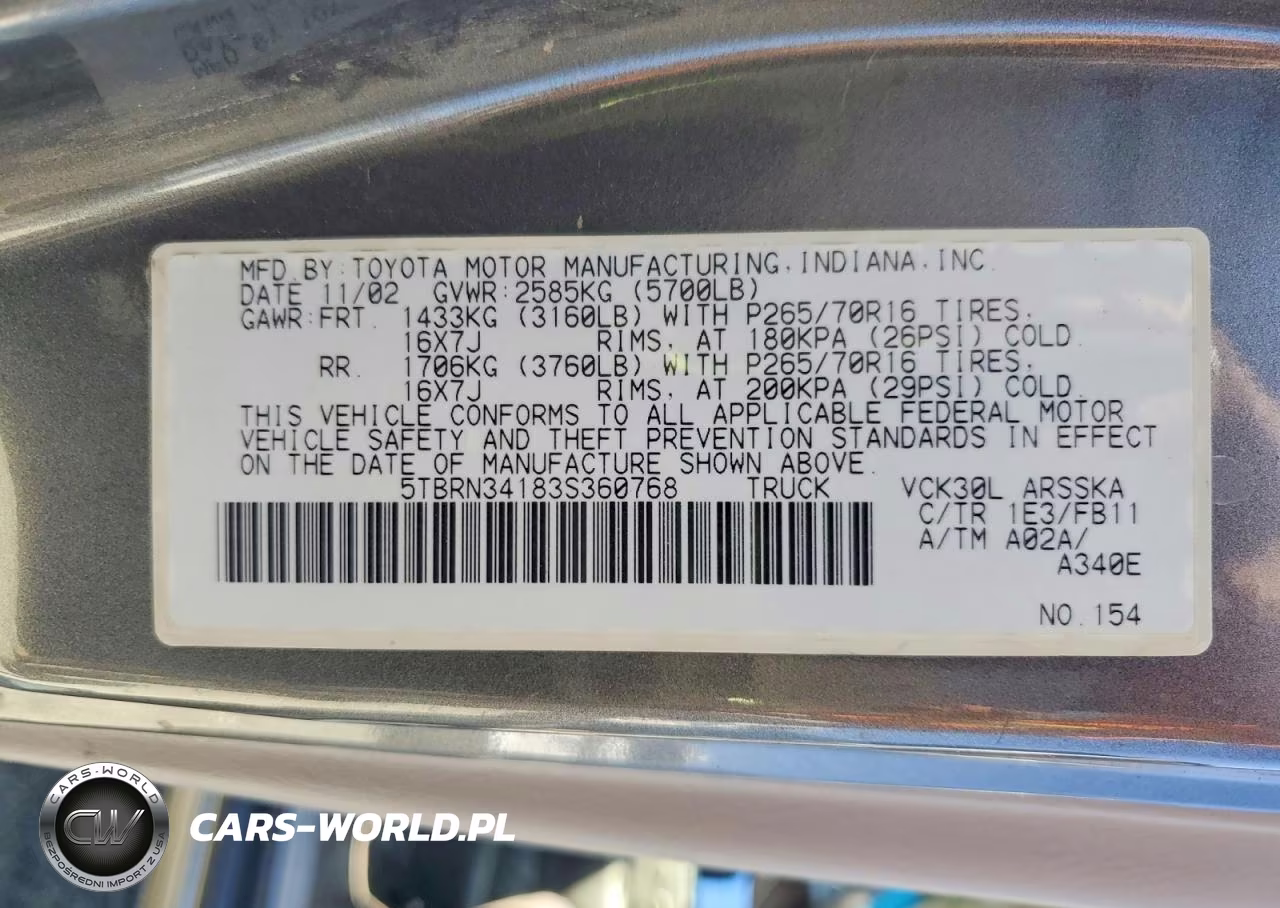 2003 Toyota Tundra Sr5 VIN:5TBRN34183S360768 - 12