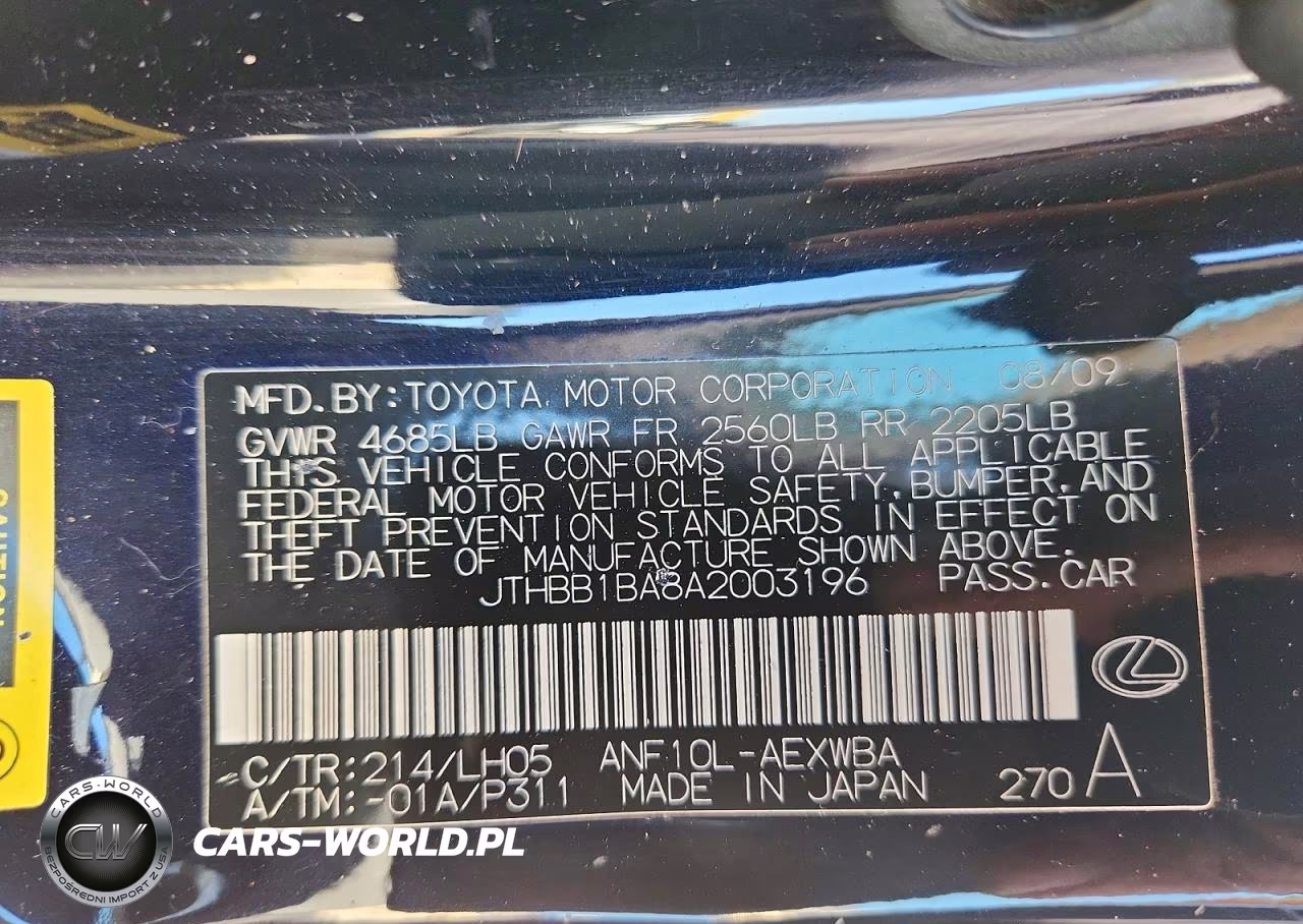 2010 Lexus Hs 250H VIN:JTHBB1BA8A2003196 - 12