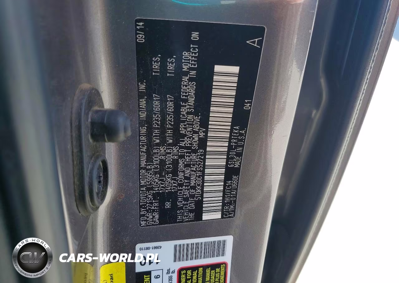 2015 Toyota Sienna Le VIN:5TDKK3DC1FS527219 - 14