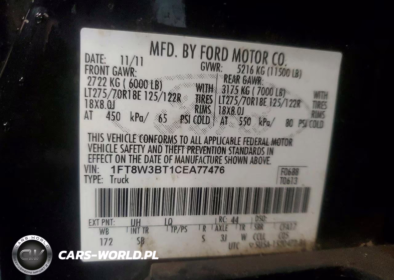 2012 Ford F350 Super Duty VIN:1FT8W3BT1CEA77476 - 12