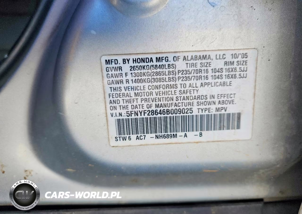 2006 Honda Pilot Ex VIN:5FNYF28646B009025 - 13