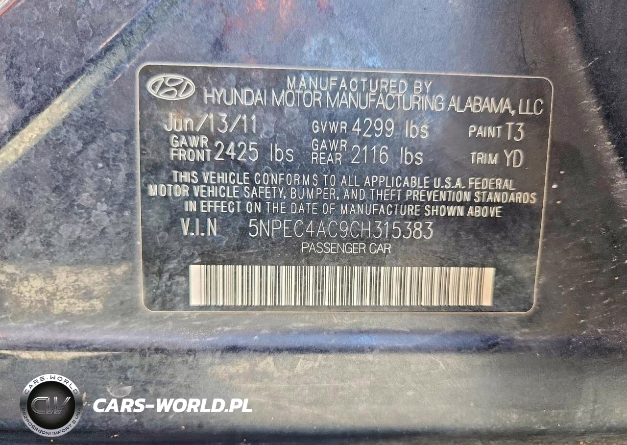 2012 Hyundai Sonata Limited VIN:5NPEC4AC9CH315383 - 12
