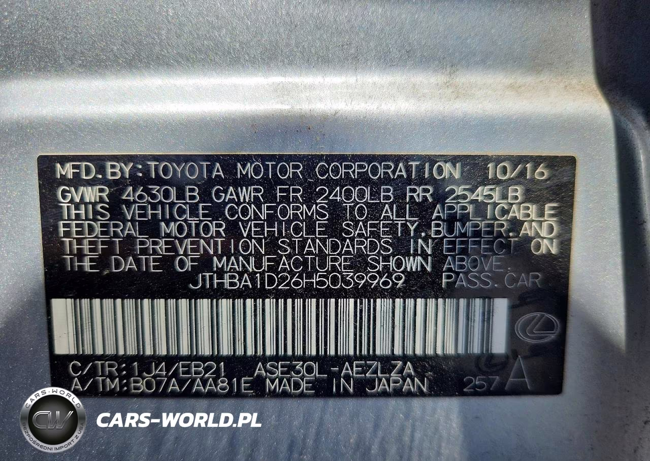 2017 Lexus Is VIN:JTHBA1D26H5039969 - 12