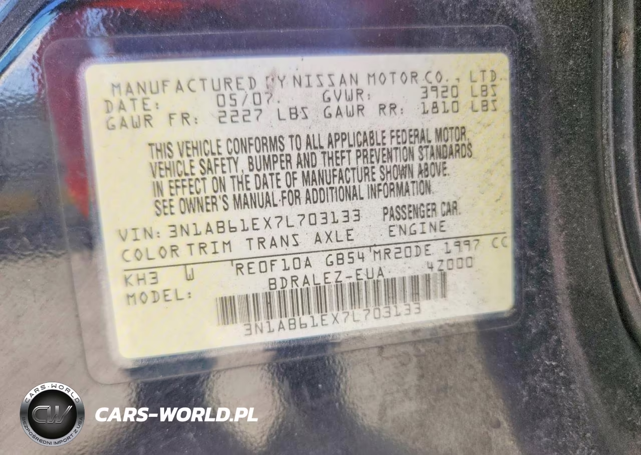 2007 Nissan Sentra 2.0 VIN:3N1AB61EX7L703133 - 12