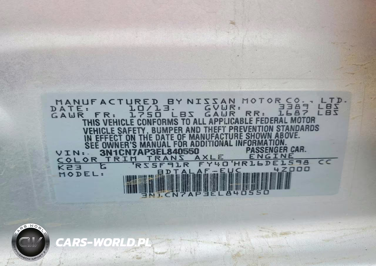 2014 Nissan Versa 1.6 S VIN:3N1CN7AP3EL840550 - 12