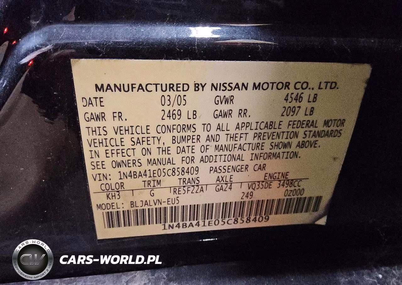 2005 Nissan Maxima 3.5 Se VIN:1N4BA41E05C858409 - 12