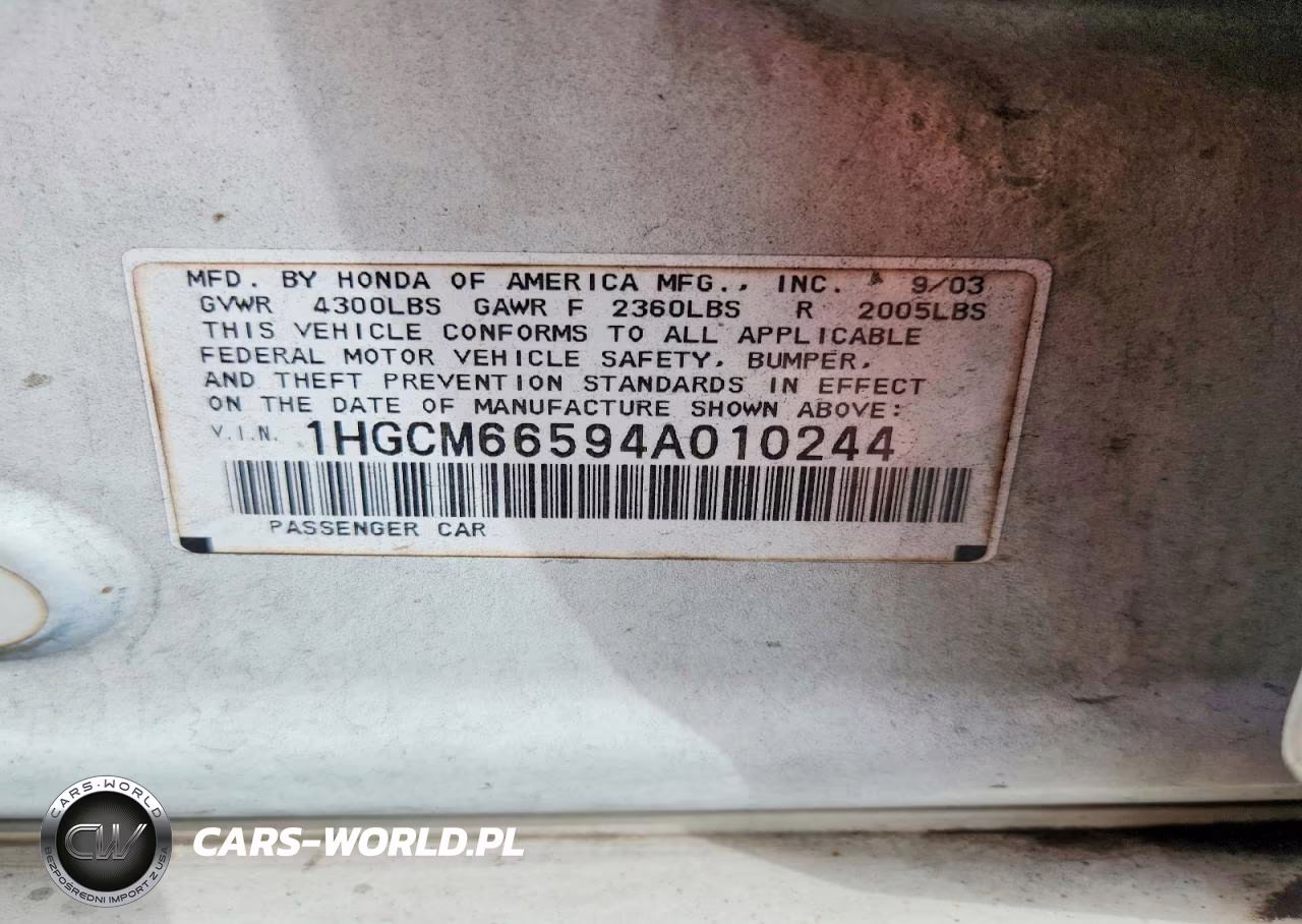 2004 Honda Accord Ex VIN:1HGCM66594A010244 - 13