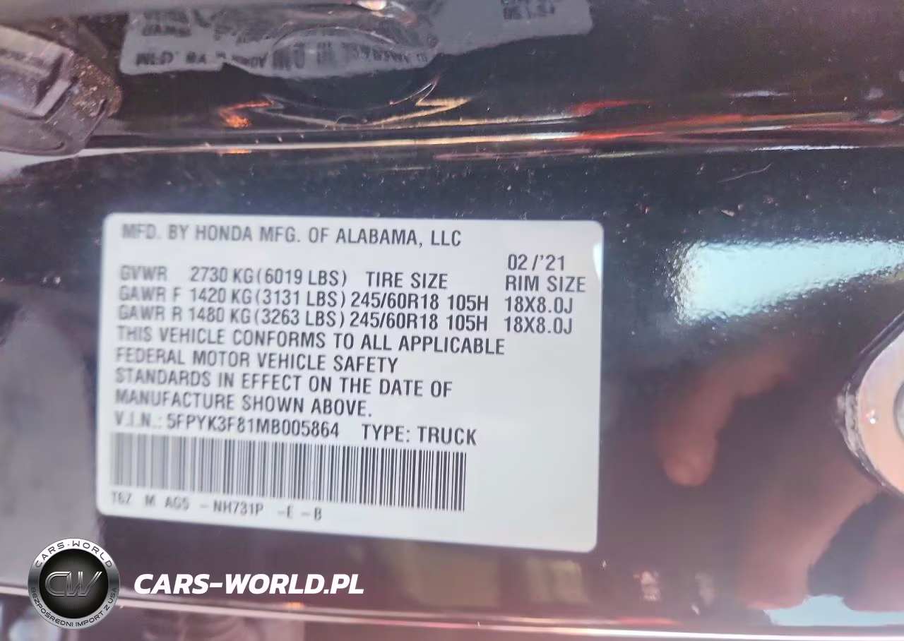 2021 Honda Ridgeline Black Edition VIN:5FPYK3F81MB005864 - 12