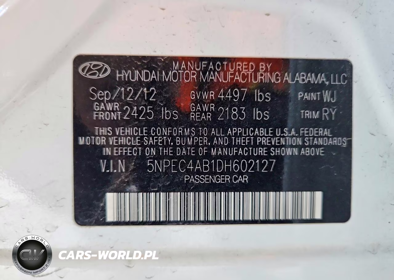 2013 Hyundai Sonata Se 2.0T VIN:5NPEC4AB1DH602127 - 12