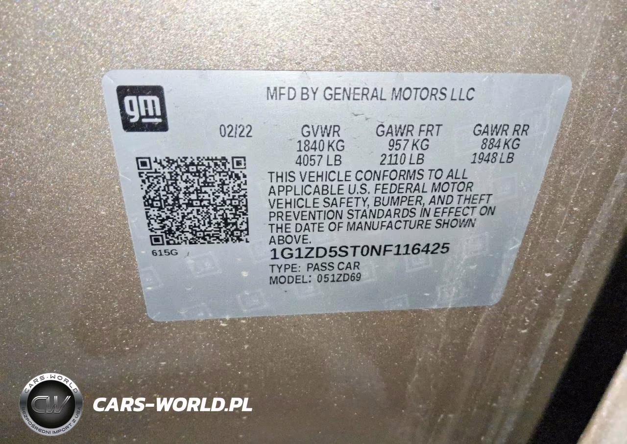 2022 Chevrolet Malibu Fwd Lt VIN:1G1ZD5ST0NF116425 - 12