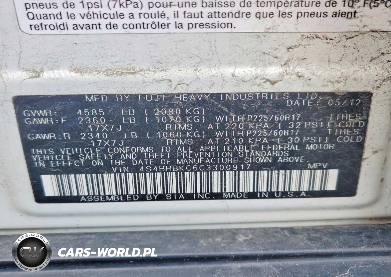 2012 Subaru Outback 2.5I Limited VIN:4S4BRBKC6C3300917 - 13