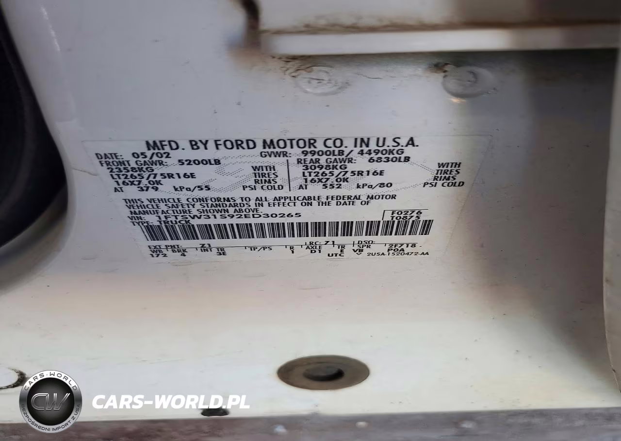 2002 Ford F350 Srw Super Duty VIN:1FTSW31S92ED30265 - 12